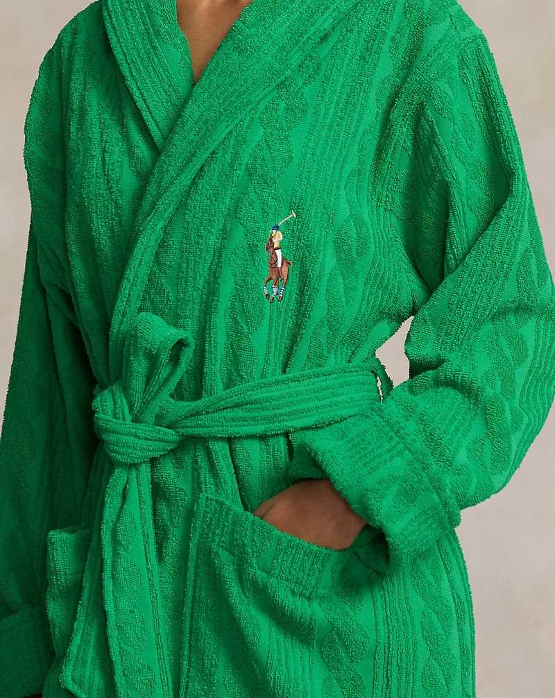 Ropa De Dormir Ralph Lauren Cable Cotton Terry Hooded Robe Mujer Bright Clover | JANZOLW-59 - vista 5