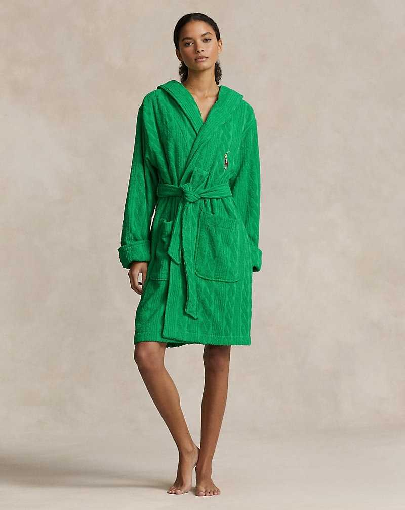 Ropa De Dormir Ralph Lauren Cable Cotton Terry Hooded Robe Mujer Bright Clover | JANZOLW-59 - vista 1