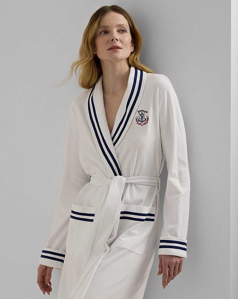 Ropa De Dormir Ralph Lauren Cotton Interlock Shawl-Collar Robe Mujer Blancos | QPAKXNG-76 - vista 3