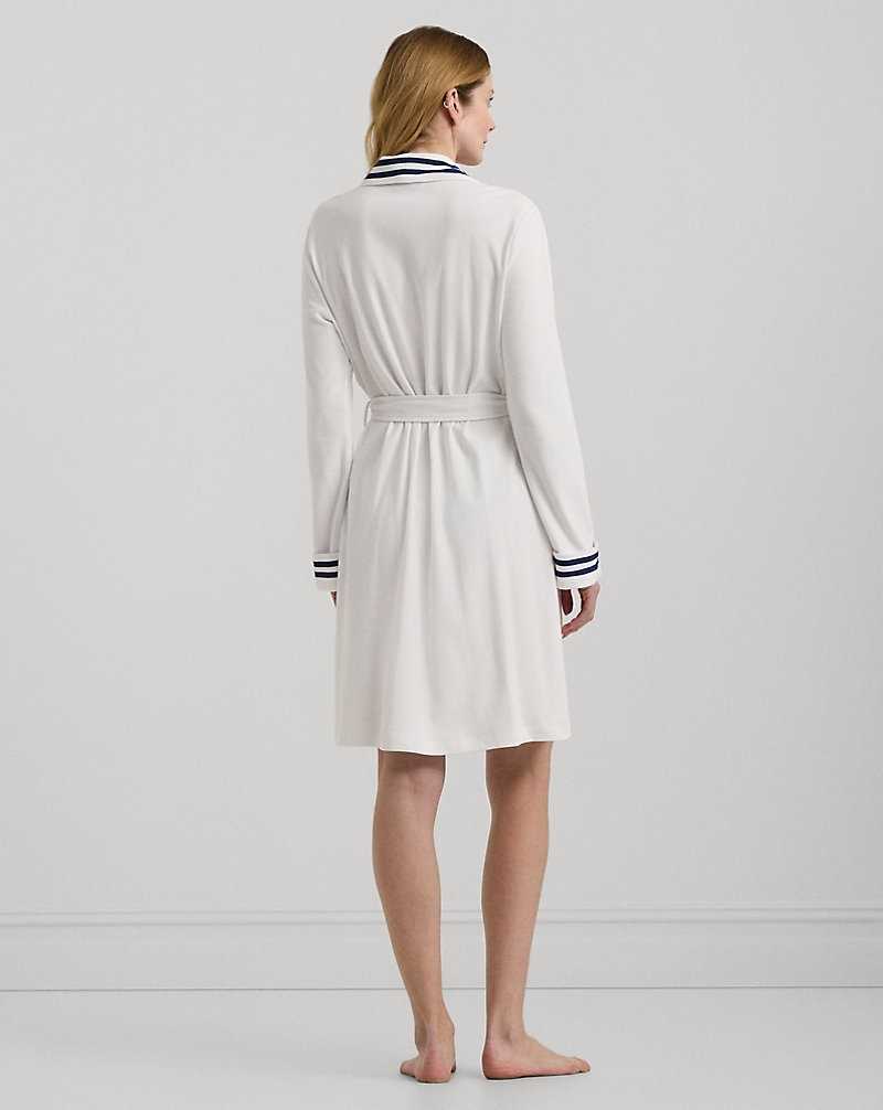 Ropa De Dormir Ralph Lauren Cotton Interlock Shawl-Collar Robe Mujer Blancos | QPAKXNG-76 - vista 4