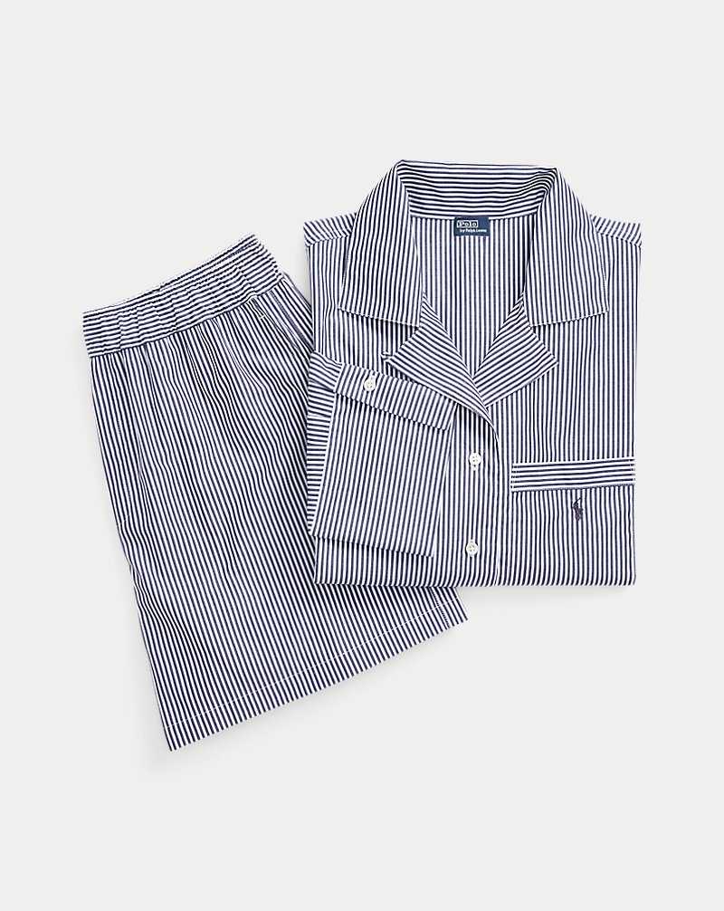 Ropa De Dormir Ralph Lauren Crop Top Boxer Poplin Pyjama Set Mujer Azul Marino Rayas | VPECWIU-29 - vista 2