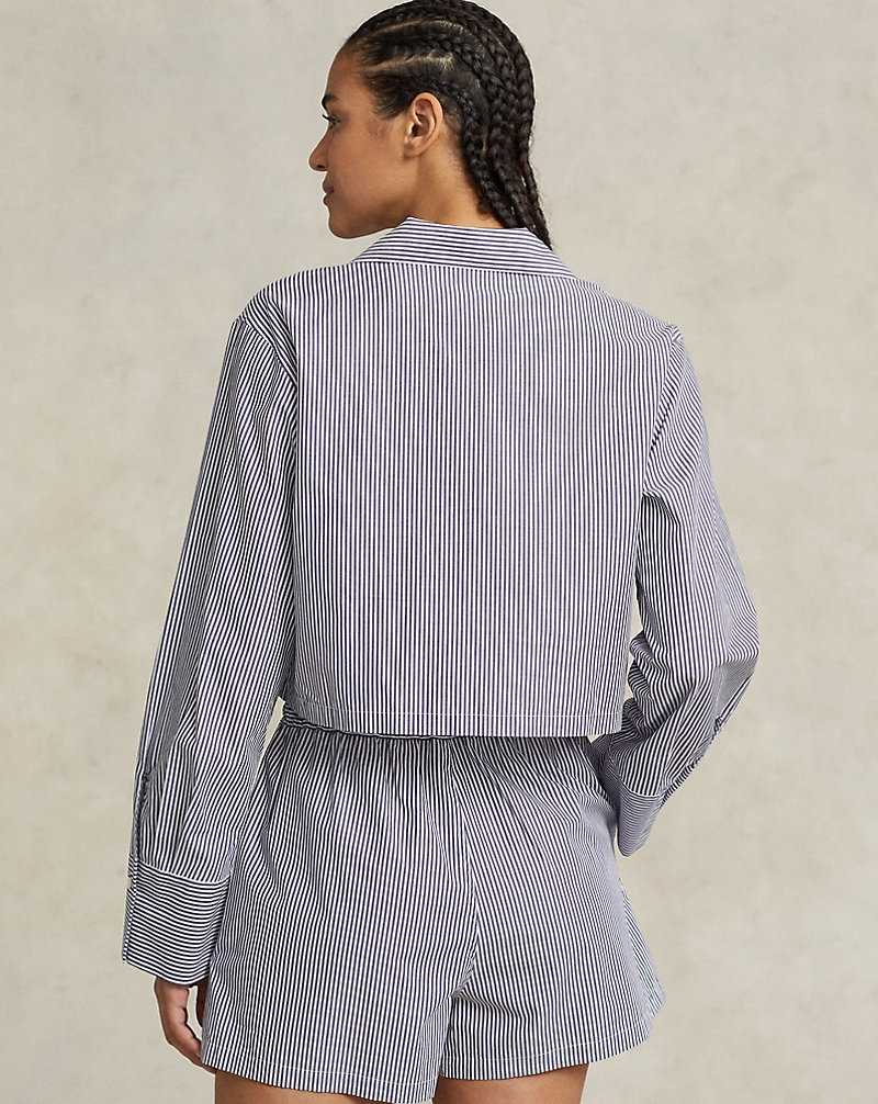 Ropa De Dormir Ralph Lauren Crop Top Boxer Poplin Pyjama Set Mujer Azul Marino Rayas | VPECWIU-29 - vista 4
