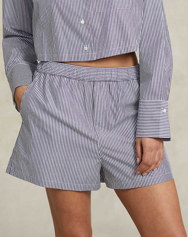 Ropa De Dormir Ralph Lauren Crop Top Boxer Poplin Pyjama Set Mujer Azul Marino Rayas | VPECWIU-29 - vista 5
