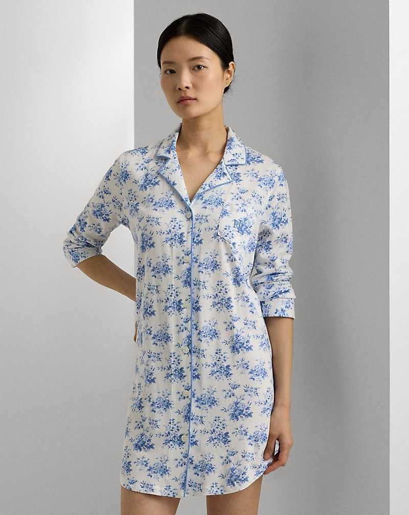 Ropa De Dormir Ralph Lauren Floral Cotton-Blend Jersey Sleep Mujer Azules | UYQZPCW-36 - vista 3
