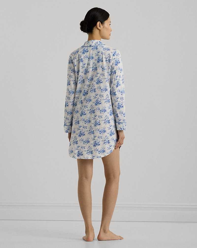 Ropa De Dormir Ralph Lauren Floral Cotton-Blend Jersey Sleep Mujer Azules | UYQZPCW-36 - vista 4
