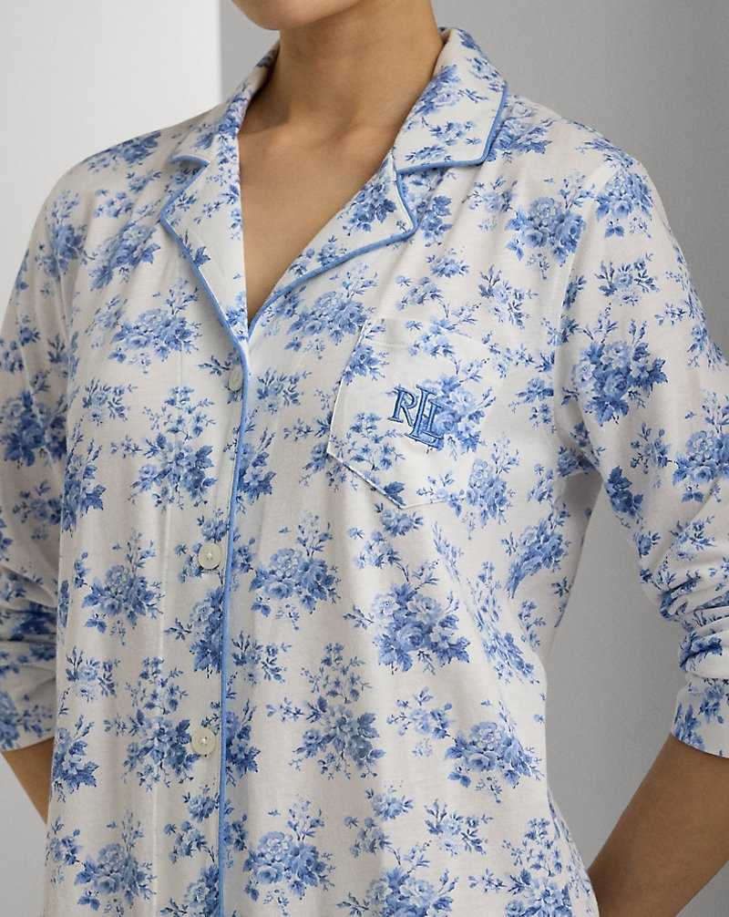 Ropa De Dormir Ralph Lauren Floral Cotton-Blend Jersey Sleep Mujer Azules | UYQZPCW-36 - vista 5