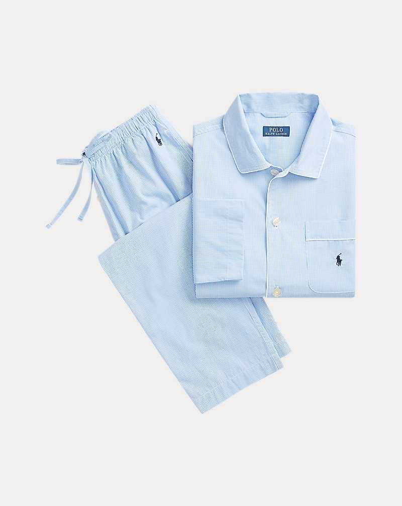 Ropa De Dormir Ralph Lauren Gingham Poplin Long Sleep Set Hombre Azules Claro | LJKIBFC-49 - vista 1