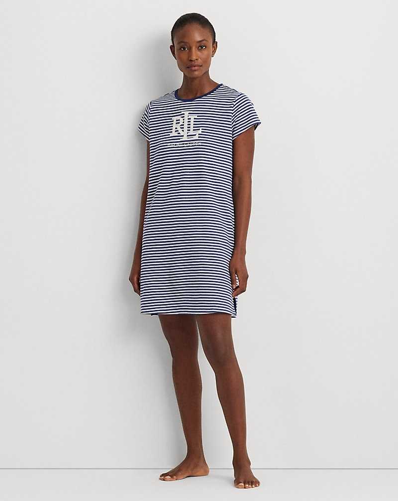 Ropa De Dormir Ralph Lauren Logo Striped Interlock Sleep Mujer Azules Rayas | DFBYSHA-75 - vista 1