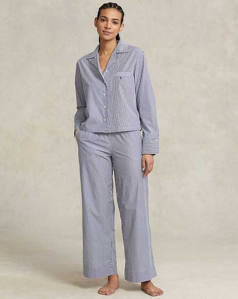 Ropa De Dormir Ralph Lauren Long-Sleeve Poplin Pyjama Set Mujer Prl Stripes | EGNQHYZ-76 - vista 3