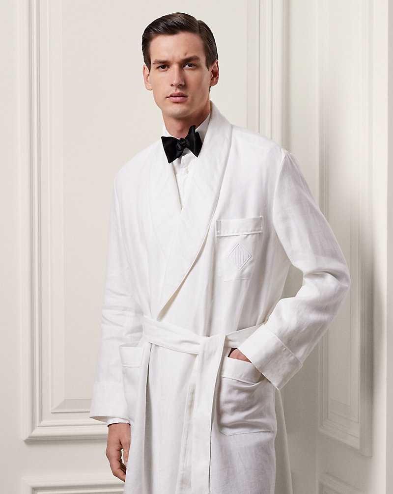 Ropa De Dormir Ralph Lauren Monogram Linen Robe Hombre Blancos | IRKUDBH-25 - vista 3