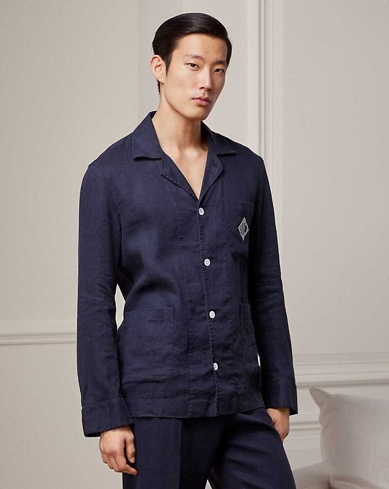 Ropa De Dormir Ralph Lauren Monogram Linen Pyjama Set Hombre Azul Marino | UXJAQZI-47 - vista 3