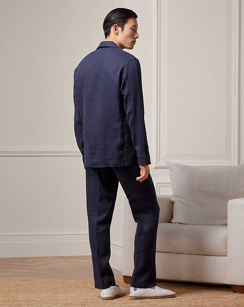 Ropa De Dormir Ralph Lauren Monogram Linen Pyjama Set Hombre Azul Marino | UXJAQZI-47 - vista 4