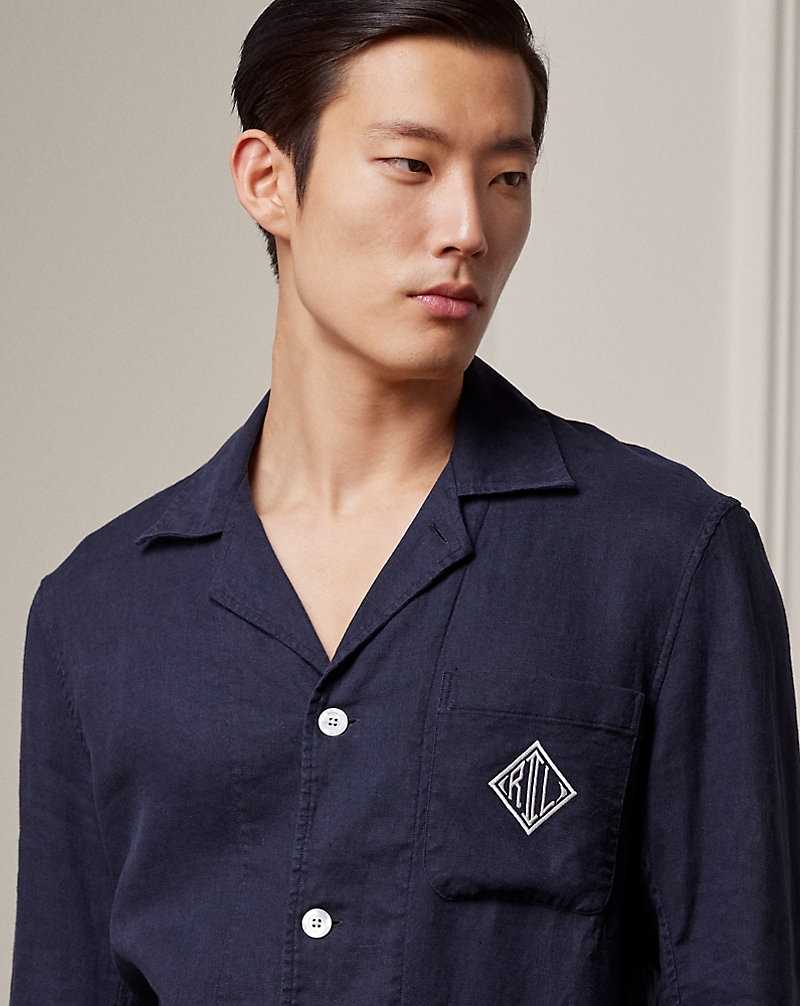 Ropa De Dormir Ralph Lauren Monogram Linen Pyjama Set Hombre Azul Marino | UXJAQZI-47 - vista 5