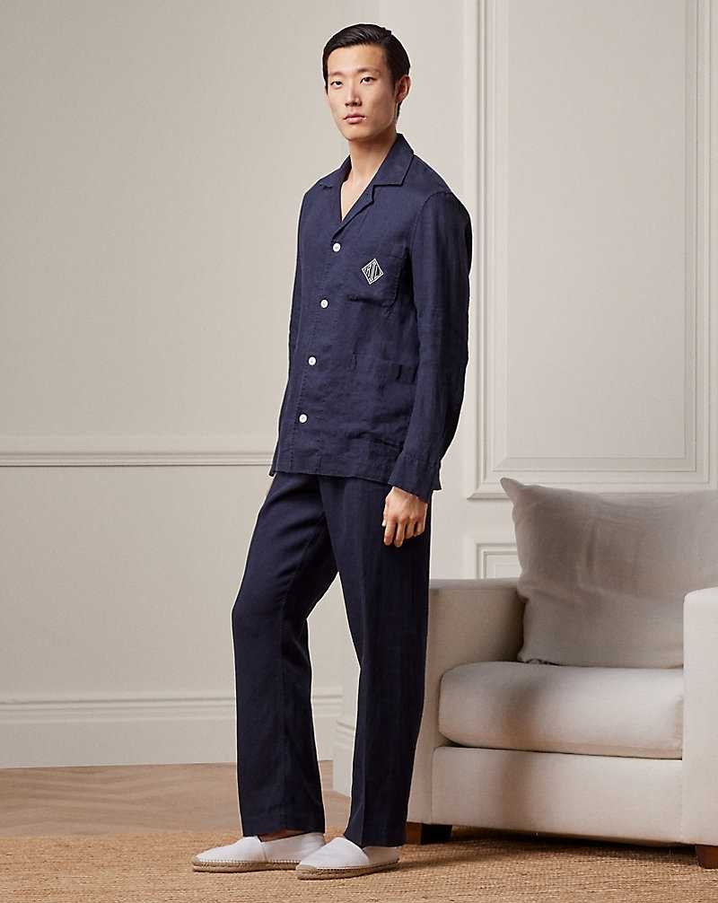 Ropa De Dormir Ralph Lauren Monogram Linen Pyjama Set Hombre Azul Marino | UXJAQZI-47 - vista 1