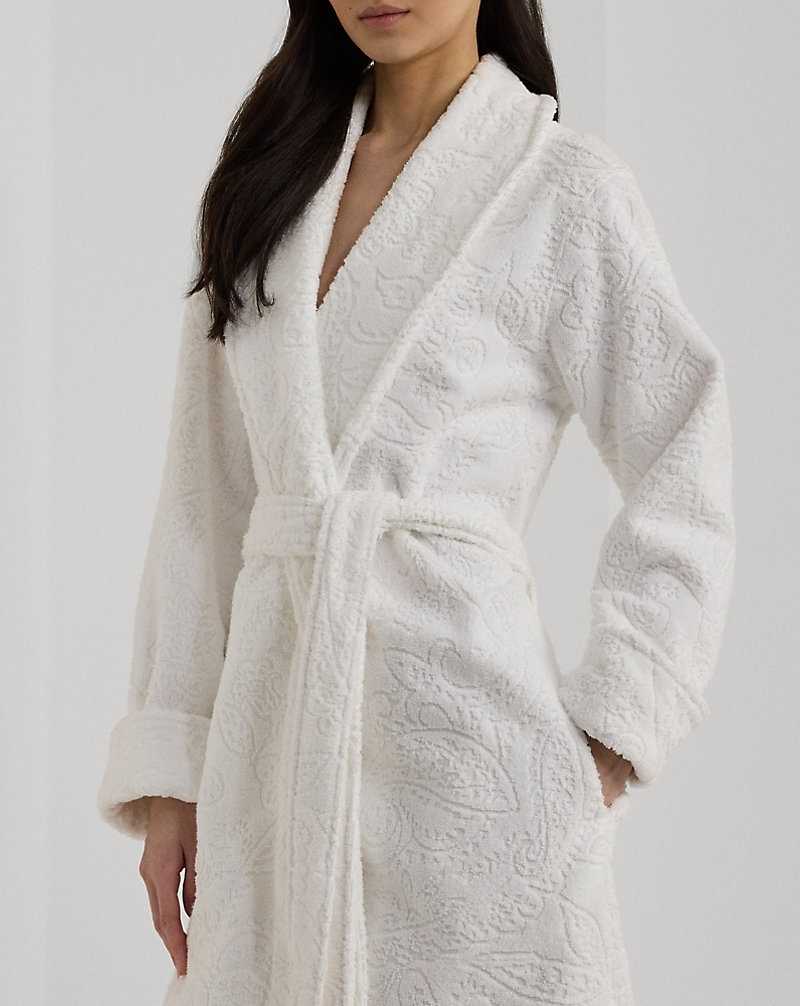 Ropa De Dormir Ralph Lauren Paisley Cotton Terry Shawl-Collar Robe Mujer Blancos | PDWOIAZ-25 - vista 5