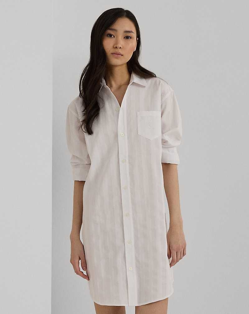 Ropa De Dormir Ralph Lauren Shadow-Stripe Cotton Sleep Mujer Blancos | NMZJVXP-75 - vista 3