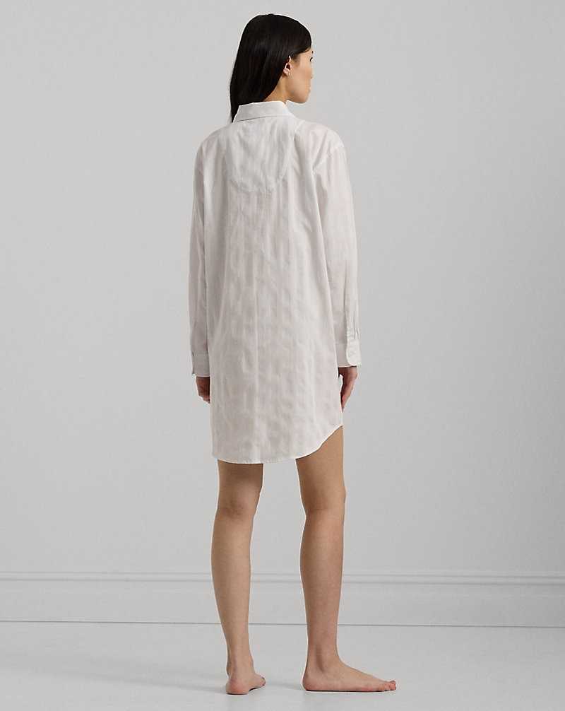 Ropa De Dormir Ralph Lauren Shadow-Stripe Cotton Sleep Mujer Blancos | NMZJVXP-75 - vista 4