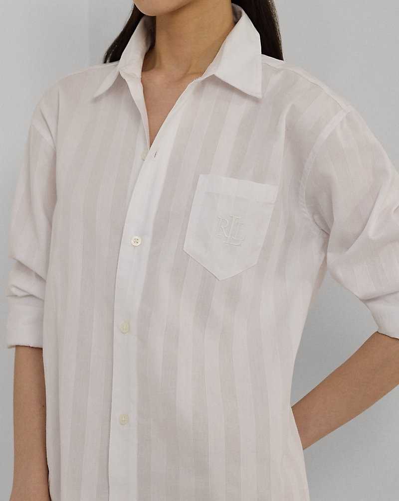 Ropa De Dormir Ralph Lauren Shadow-Stripe Cotton Sleep Mujer Blancos | NMZJVXP-75 - vista 5
