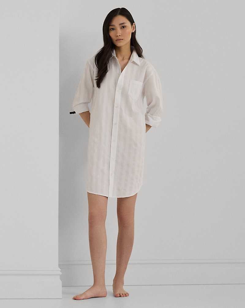 Ropa De Dormir Ralph Lauren Shadow-Stripe Cotton Sleep Mujer Blancos | NMZJVXP-75 - vista 1