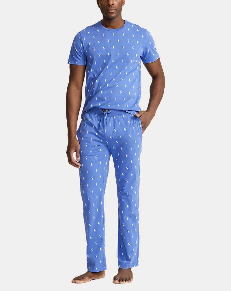 Ropa De Dormir Ralph Lauren Signature Pony Jersey Pyjama Hombre Azules | HVTXPZR-42 - vista 2