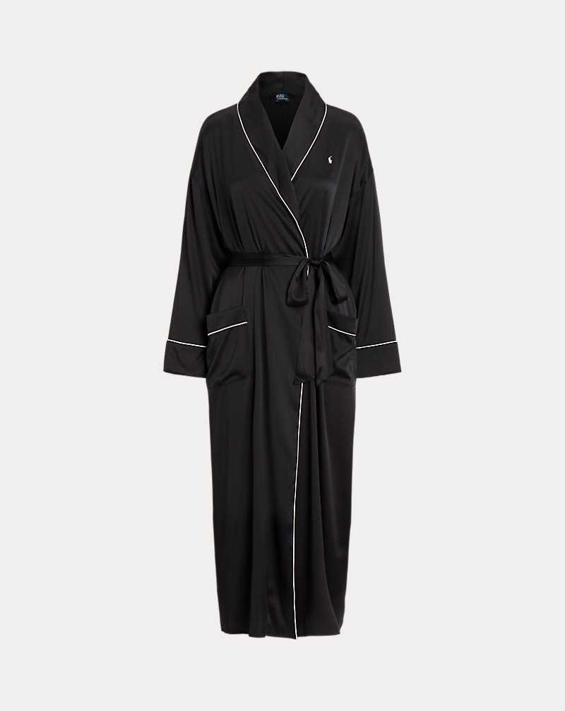Ropa De Dormir Ralph Lauren Stretch Silk Bath Robe Mujer Onyx | TFQOGJZ-30 - vista 2