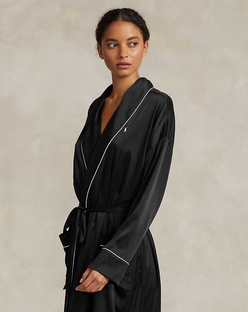 Ropa De Dormir Ralph Lauren Stretch Silk Bath Robe Mujer Onyx | TFQOGJZ-30 - vista 3