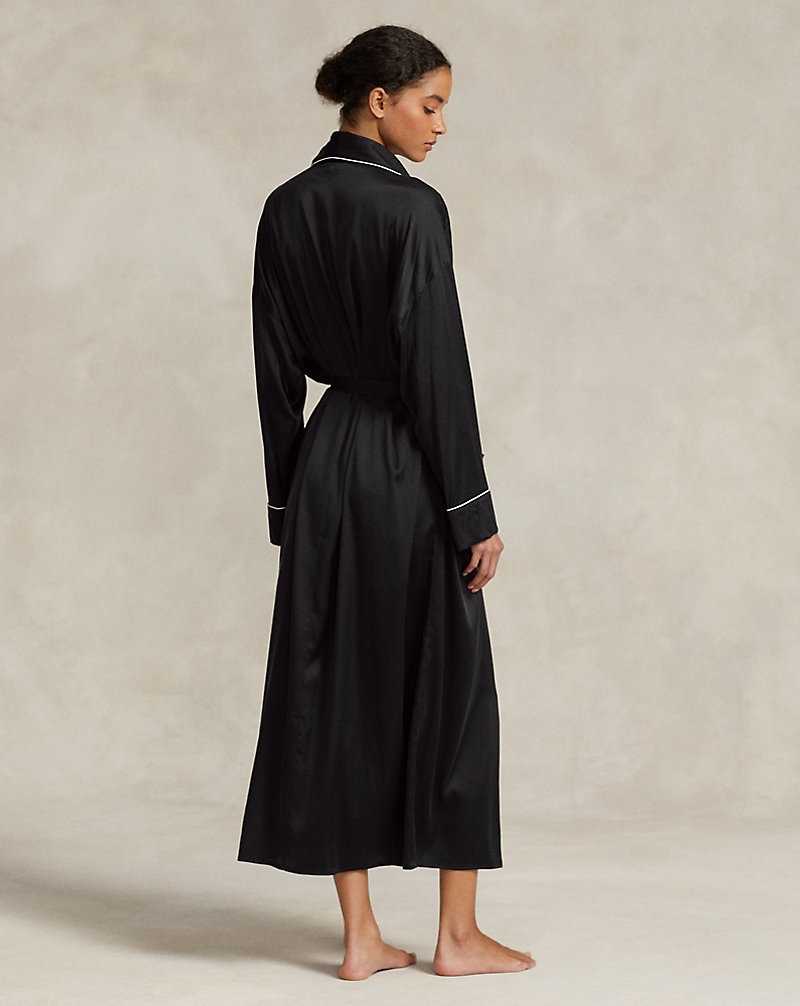 Ropa De Dormir Ralph Lauren Stretch Silk Bath Robe Mujer Onyx | TFQOGJZ-30 - vista 4