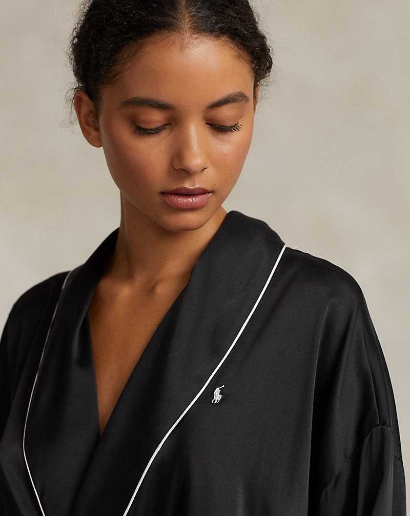 Ropa De Dormir Ralph Lauren Stretch Silk Bath Robe Mujer Onyx | TFQOGJZ-30 - vista 5