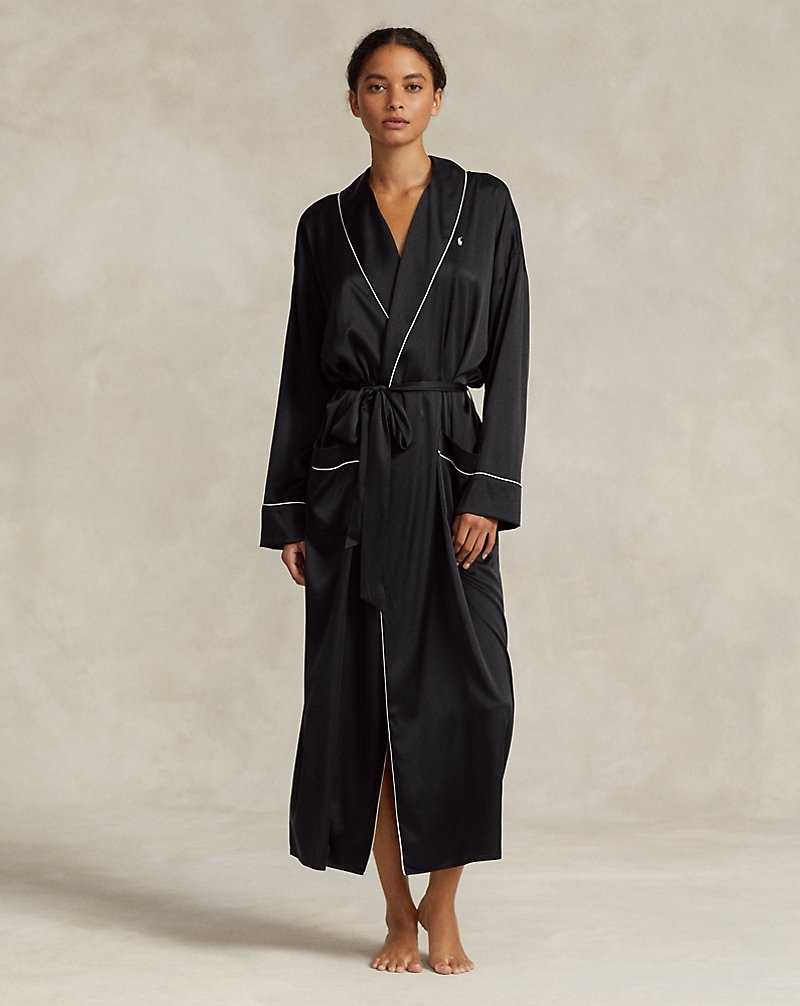 Ropa De Dormir Ralph Lauren Stretch Silk Bath Robe Mujer Onyx | TFQOGJZ-30 - vista 1