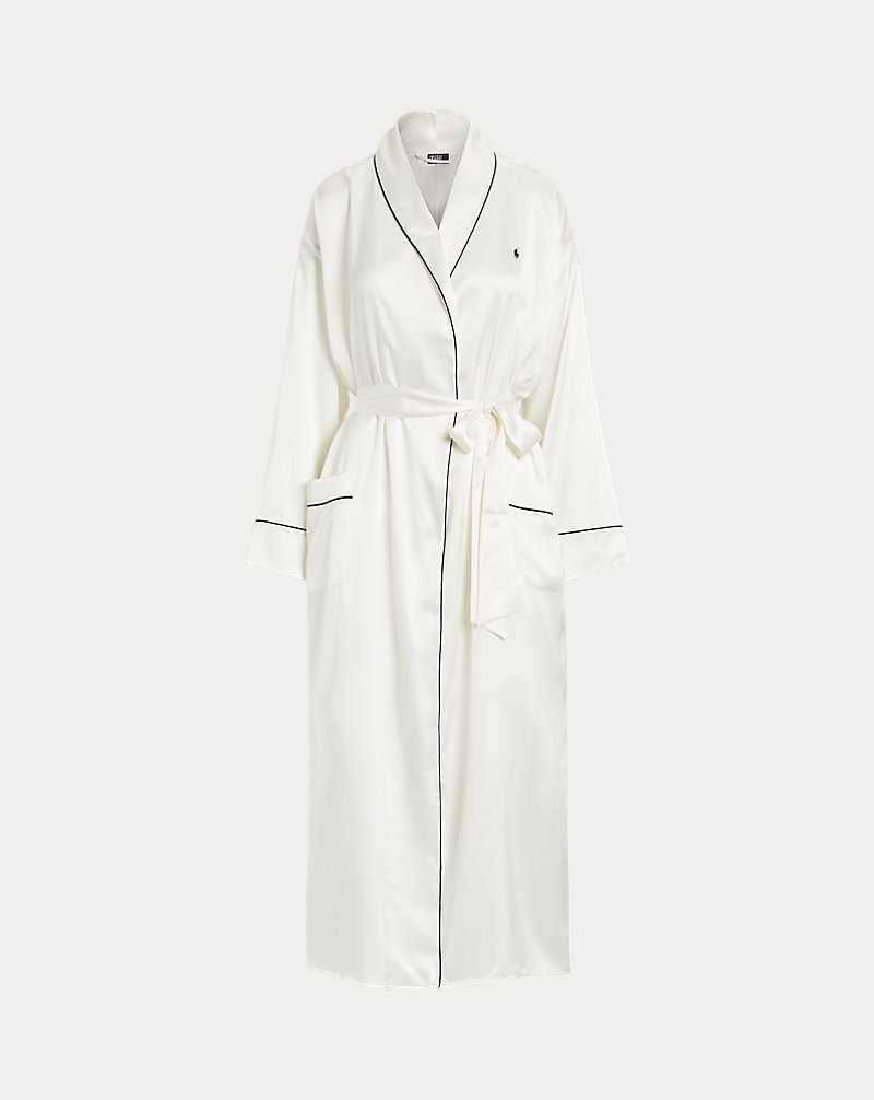 Ropa De Dormir Ralph Lauren Stretch Silk Bath Robe Mujer Ecru | NOCZKXH-27 - vista 2