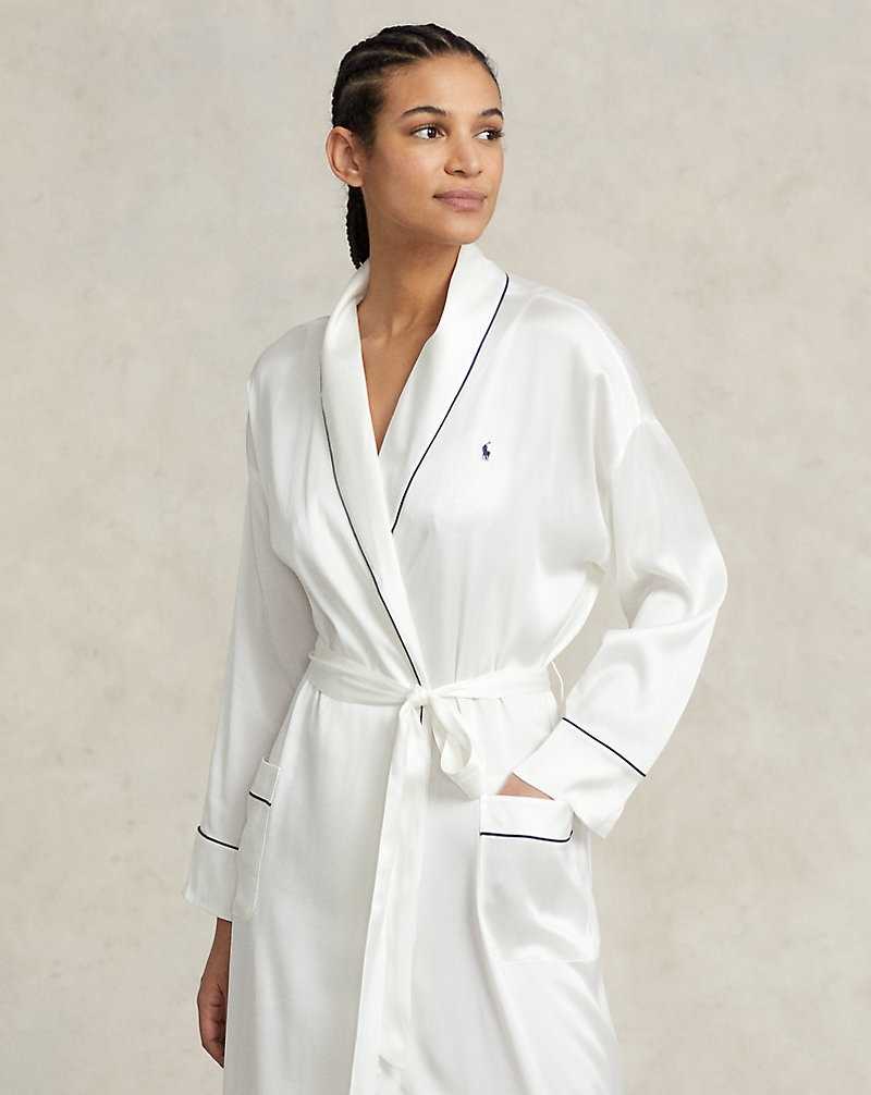 Ropa De Dormir Ralph Lauren Stretch Silk Bath Robe Mujer Ecru | NOCZKXH-27 - vista 3