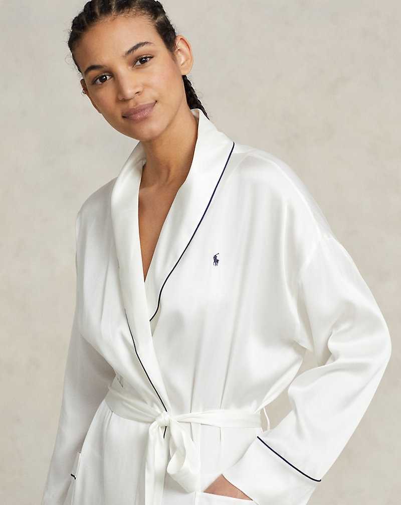 Ropa De Dormir Ralph Lauren Stretch Silk Bath Robe Mujer Ecru | NOCZKXH-27 - vista 5