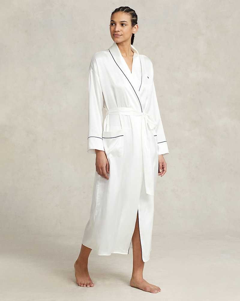 Ropa De Dormir Ralph Lauren Stretch Silk Bath Robe Mujer Ecru | NOCZKXH-27 - vista 1