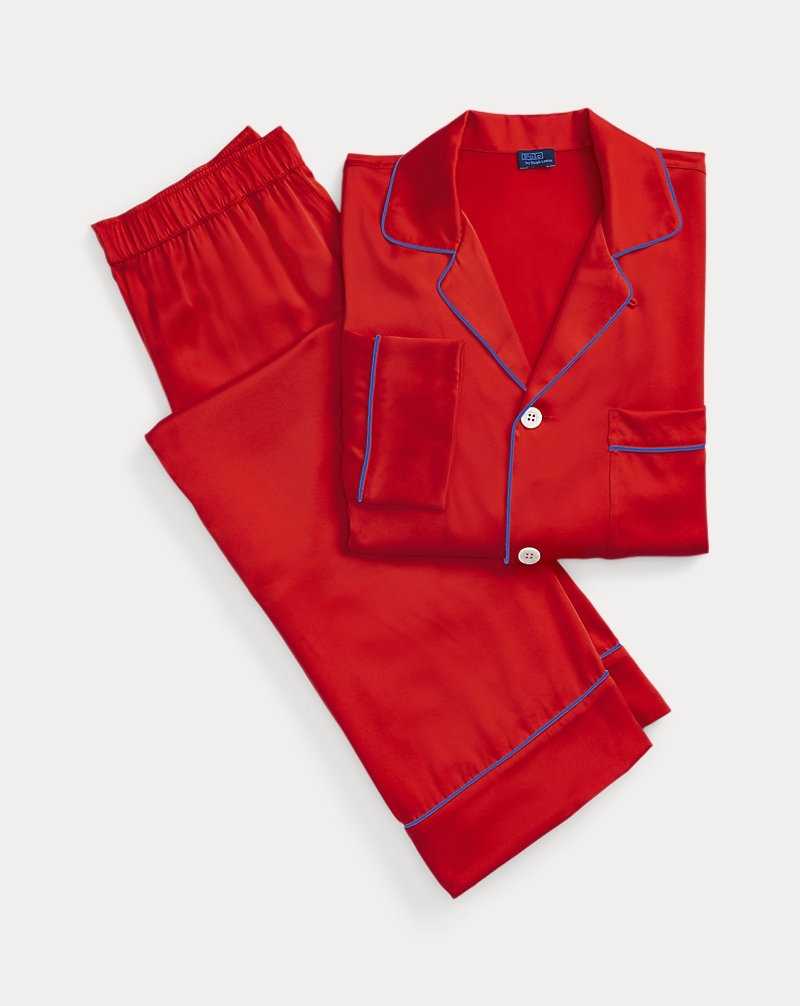 Ropa De Dormir Ralph Lauren Stretch Silk Long-Sleeve Pyjama Set Mujer Rojos | CKTEGWY-94 - vista 2