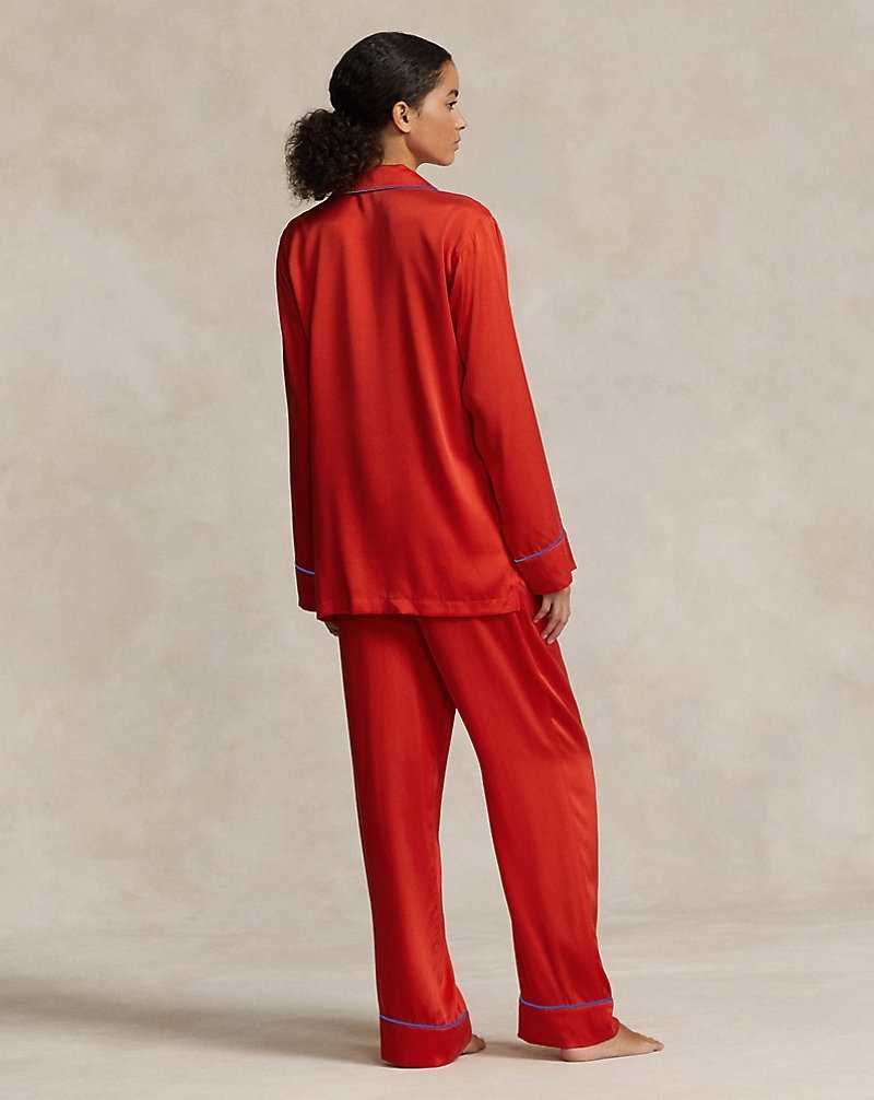 Ropa De Dormir Ralph Lauren Stretch Silk Long-Sleeve Pyjama Set Mujer Rojos | CKTEGWY-94 - vista 4