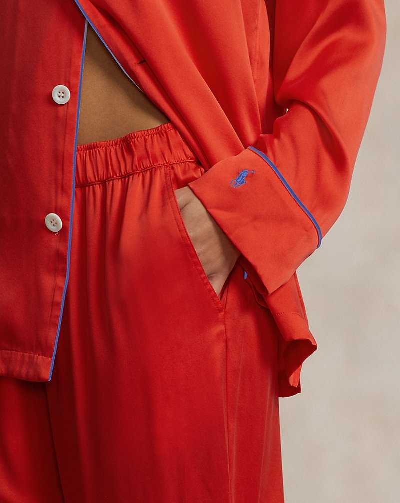Ropa De Dormir Ralph Lauren Stretch Silk Long-Sleeve Pyjama Set Mujer Rojos | CKTEGWY-94 - vista 5