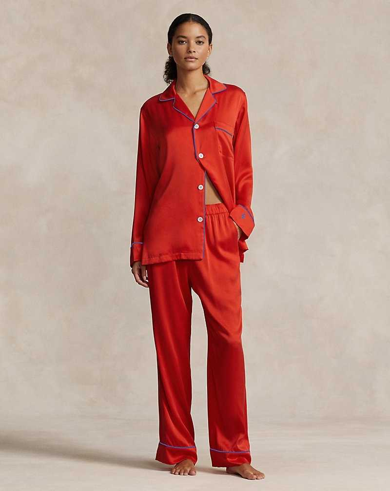 Ropa De Dormir Ralph Lauren Stretch Silk Long-Sleeve Pyjama Set Mujer Rojos | CKTEGWY-94 - vista 1