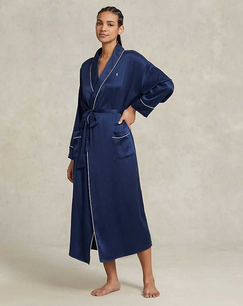 Ropa De Dormir Ralph Lauren Stretch Silk Bath Robe Mujer Azul Marino | IEBMOXK-02 - vista 3