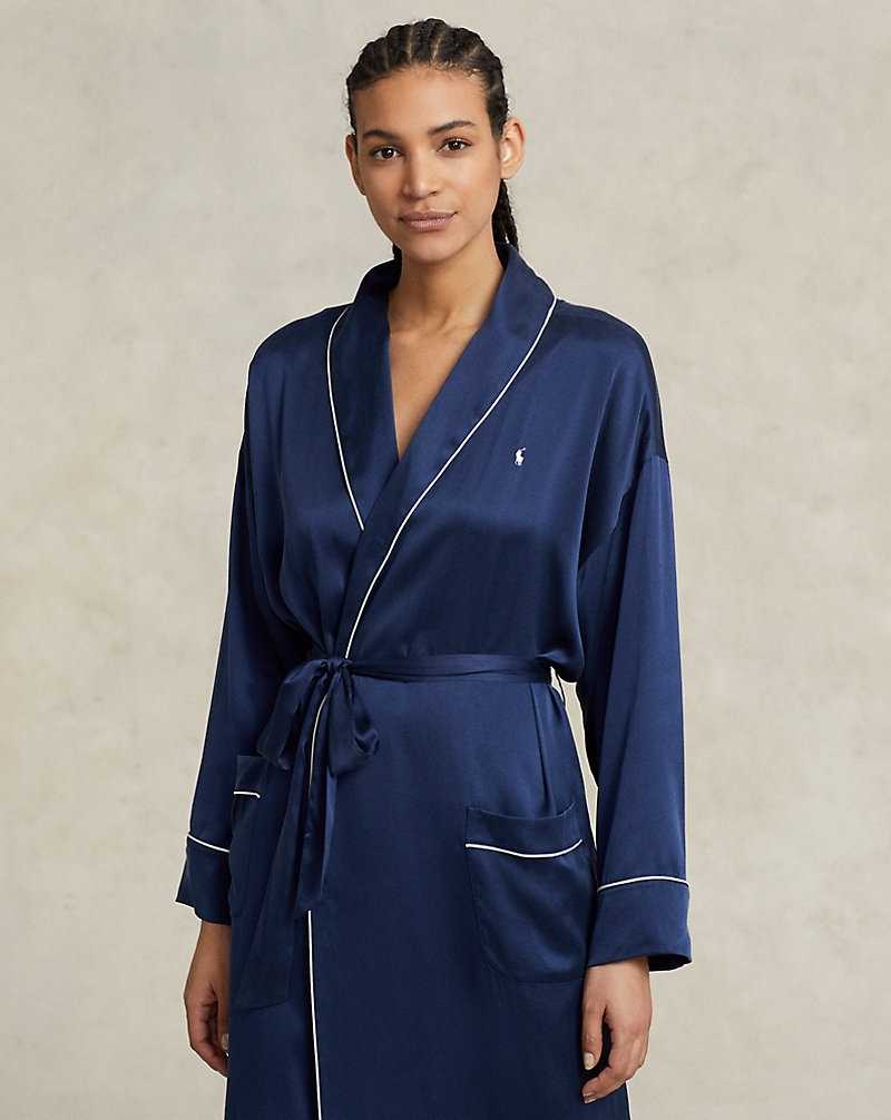 Ropa De Dormir Ralph Lauren Stretch Silk Bath Robe Mujer Azul Marino | IEBMOXK-02 - vista 4