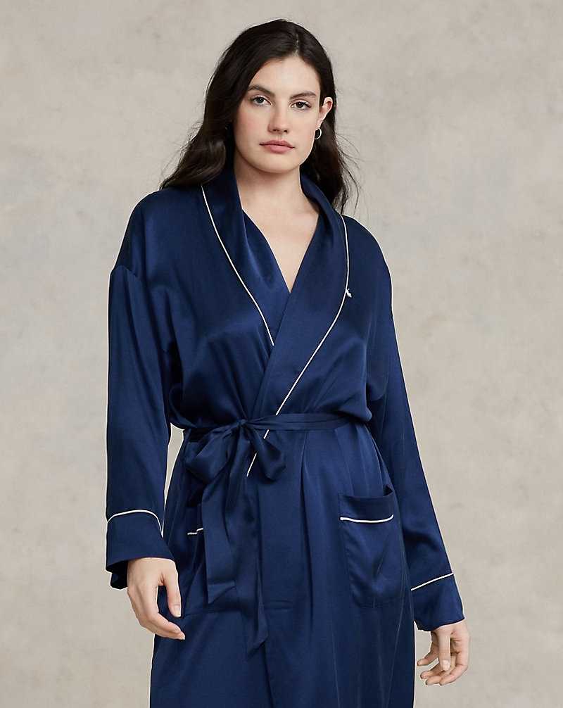 Ropa De Dormir Ralph Lauren Stretch Silk Bath Robe Mujer Azul Marino | IEBMOXK-02 - vista 5