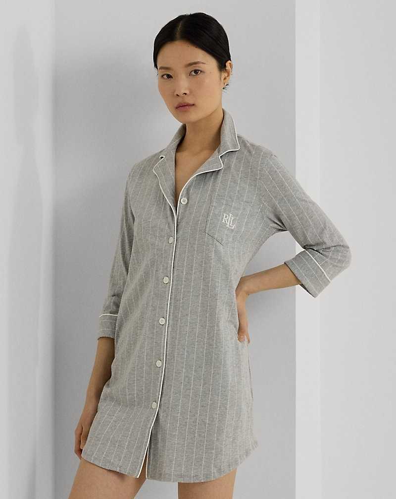 Ropa De Dormir Ralph Lauren Striped Cotton Jersey Sleep Mujer Grises Rayas | VOUIJBR-02 - vista 3