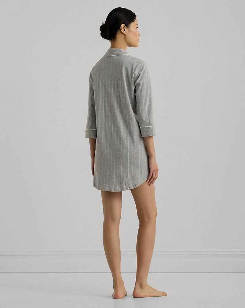 Ropa De Dormir Ralph Lauren Striped Cotton Jersey Sleep Mujer Grises Rayas | VOUIJBR-02 - vista 4