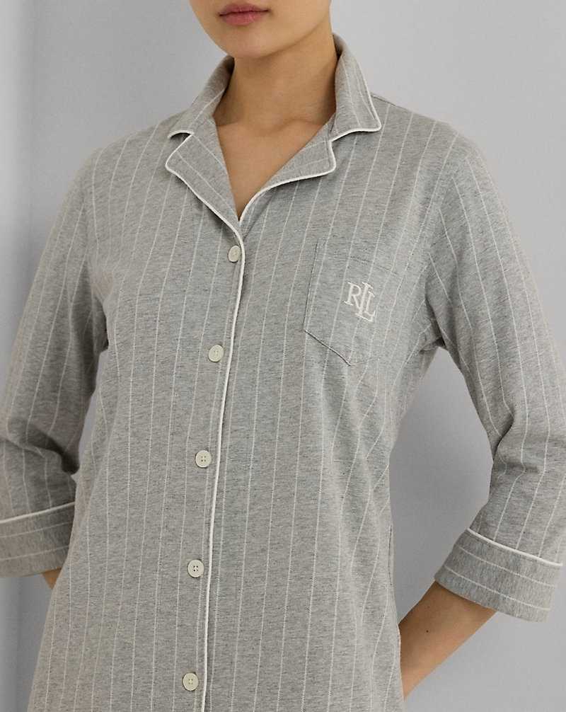 Ropa De Dormir Ralph Lauren Striped Cotton Jersey Sleep Mujer Grises Rayas | VOUIJBR-02 - vista 5