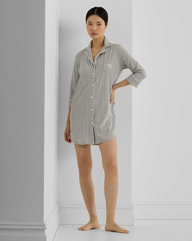 Ropa De Dormir Ralph Lauren Striped Cotton Jersey Sleep Mujer Grises Rayas | VOUIJBR-02 - vista 1