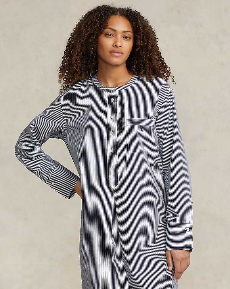 Ropa De Dormir Ralph Lauren Striped Poplin Sleep Mujer Azul Marino | OSHANBZ-68 - vista 4