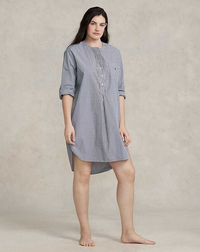 Ropa De Dormir Ralph Lauren Striped Poplin Sleep Mujer Azul Marino | OSHANBZ-68 - vista 1