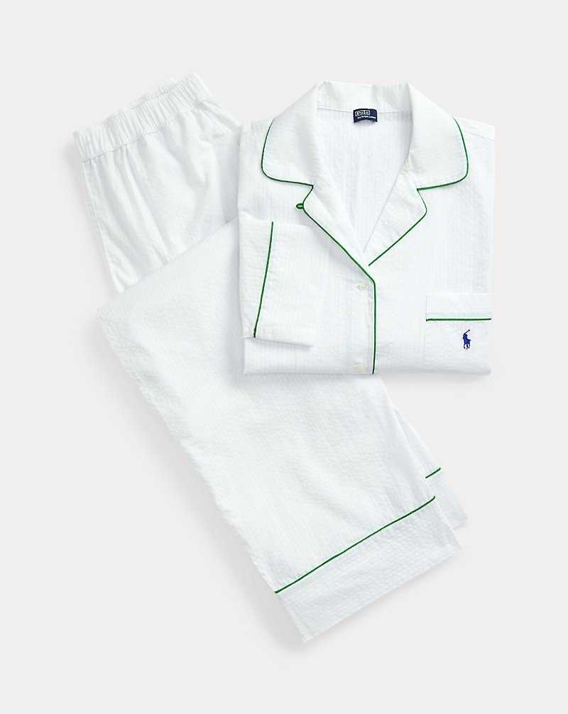 Ropa De Dormir Ralph Lauren Striped Seersucker Long-Sleeve PJ Set Mujer Blancos | TYJEXOP-42 - vista 2