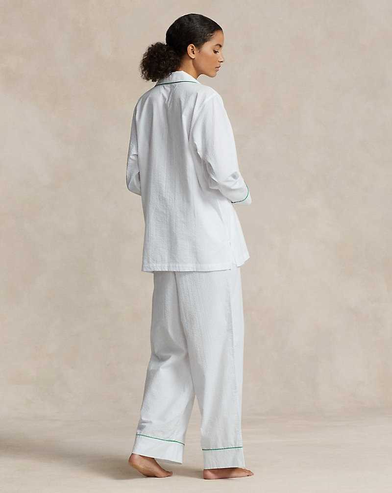 Ropa De Dormir Ralph Lauren Striped Seersucker Long-Sleeve PJ Set Mujer Blancos | TYJEXOP-42 - vista 4