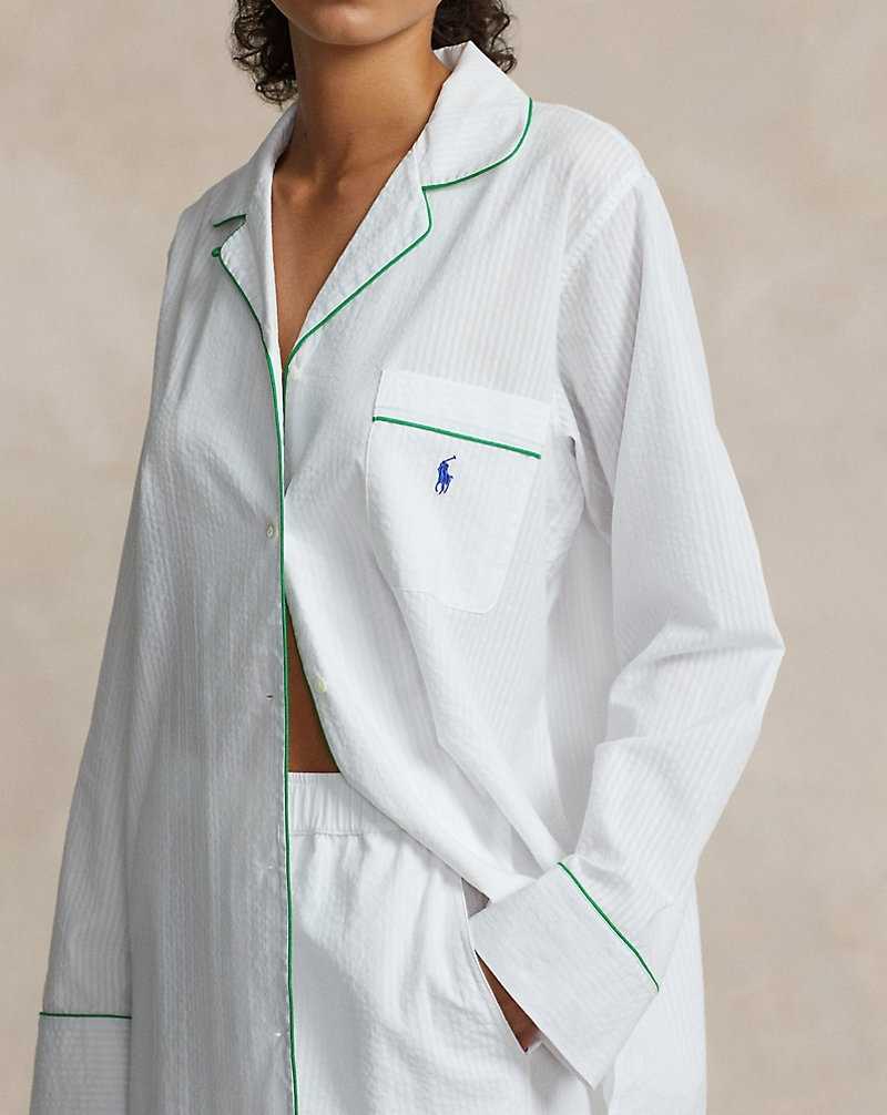 Ropa De Dormir Ralph Lauren Striped Seersucker Long-Sleeve PJ Set Mujer Blancos | TYJEXOP-42 - vista 5