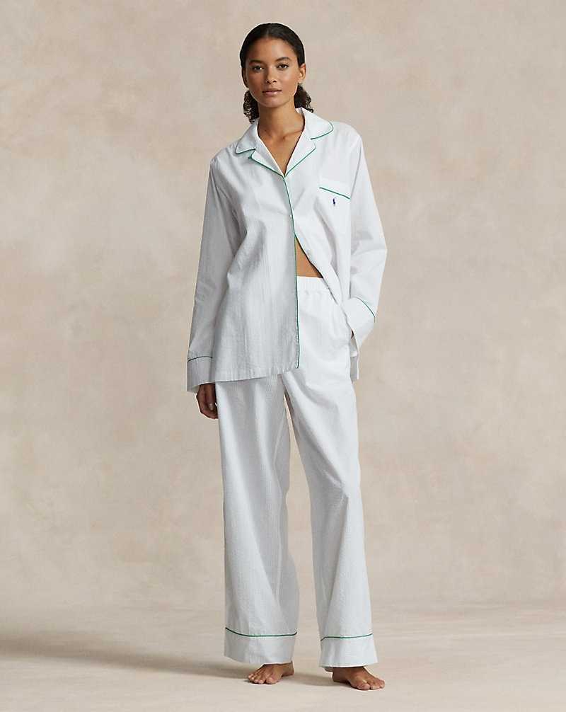 Ropa De Dormir Ralph Lauren Striped Seersucker Long-Sleeve PJ Set Mujer Blancos | TYJEXOP-42 - vista 1
